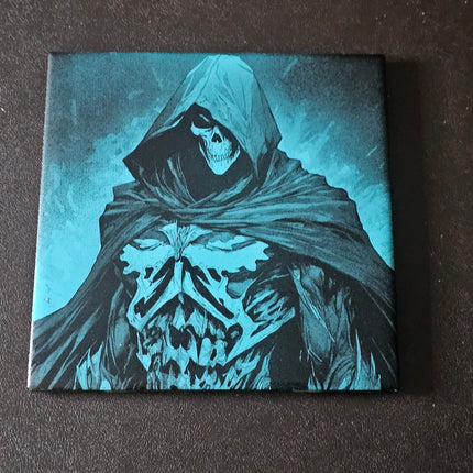 6" x 6" Laser Engraved Ceramic Tile – Grim Reaper (Painted Blue)