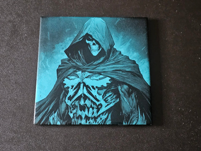 6" x 6" Laser Engraved Ceramic Tile – Grim Reaper (Painted Blue)