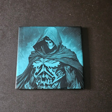 6" x 6" Laser Engraved Ceramic Tile – Grim Reaper (Painted Blue)