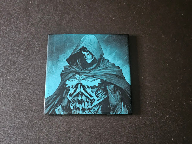 6" x 6" Laser Engraved Ceramic Tile – Grim Reaper (Painted Blue)
