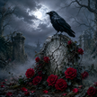 Black Crow on a Grave Decorative Display Piece - 6x6