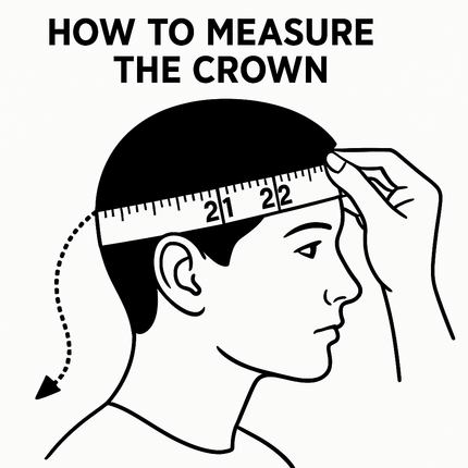 Diagram showing how to measure the crown of a person's head with a ruler.