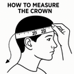 Diagram showing how to measure the crown of a person's head with a ruler.